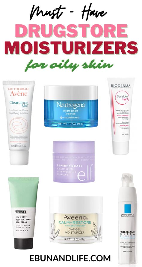 12 Best Drugstore Moisturizers For Oily Skin Oily Skin Drugstore Skincare, Good Drugstore Moisturizer, Drugstore Moisturizer For Oily Skin, Best Gel Moisturizer, Simple Face Moisturizer, Best Oily Skin Moisturizer, Best Moisturizers For Oily Skin, Best Face Moisturizer For Oily Skin, Best Mostizer For Oily Skin