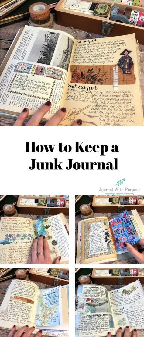 Smash Journal How To Make A, Creative Paper Crafts Projects, Journal Junk Ideas, New Junk Journal Ideas, Written Journal Pages, Art Junk Journal Inspiration, Junk Journal Craft Room, Things To Put In A Junk Journal, Project Journal Ideas