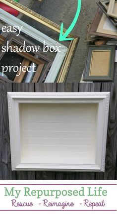 Diy Shadow Box Frame Dollar Stores, Repurposed Picture Frame Ideas, Shadowbox Diy, Thrift Store Upcycle Decor, Cadre Photo Diy, Shadow Box Memory, Cadre Diy, Shadow Box Picture Frames, Box Picture Frames