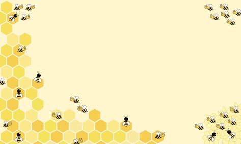 Honeycomb or beehive with bees on light yellow background. Vector Background. Bee Wallpaper Laptop, Cute Bee Background, Honey Background Aesthetic, Bee Desktop Wallpaper, Bee Hive Background, Yellow Computer Wallpaper, Beehive Background, Yellow Desktop Wallpaper, Bee Background