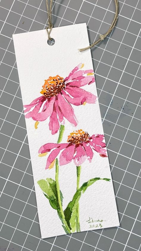 Diy Bookmarks Flowers, Watercolour Flower Bookmark, Water Color Books, Bookmarks Handmade Flower, Watercolor Painting Bookmarks, Watercolor Floral Cards, Watercolor Painted Bookmarks, Watercolor Book Marks Diy, Hand Painted Cards Acrylic