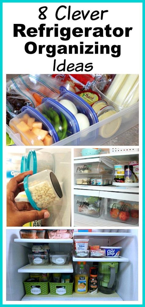 8 Clever Refrigerator Organizing Ideas Fridge Diy, Apartment Organization Diy, Big Fridge, Smart Fridge, Home Organizing, Rv Storage, Organisation Hacks, Refrigerator Organization, Apartment Organization