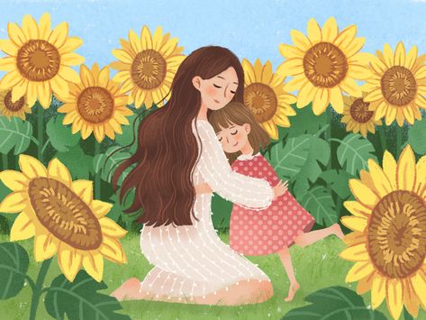 Mother's Day by ZJR | Dribbble | Dribbble Mothers Day Ideas, Mothers Day Drawings, Mother Daughter Art, Mother Art, Animale Rare, Mom Art, Illustration Art Drawing, Mother And Child, Mothers Love