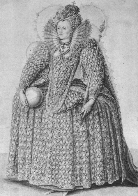 Pen and ink drawing on vellum by Isaac Oliver, c. 1592–95 Tudor History, Janet Arnold, Elizabethan Dress, Aged Clothing, Elizabethan Era, Tudor Dynasty, History Queen, Queen Of England, Elizabeth I