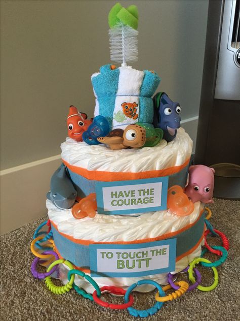 Finding Nemo Diaper Cake Finding Nemo Nursery, Finding Nemo Baby Shower, Nemo Baby Shower, Finding Nemo Baby, Nemo Baby, Bar Cake, Baby Bar, Disney Finding Nemo, Disney Baby Shower