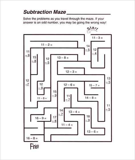 Math Maze, Fun Math Worksheets, Fun Worksheets For Kids, Maze Worksheet, Math Sheets, Addition And Subtraction Worksheets, Algebra Worksheets, Free Math Worksheets, Subtraction Worksheets