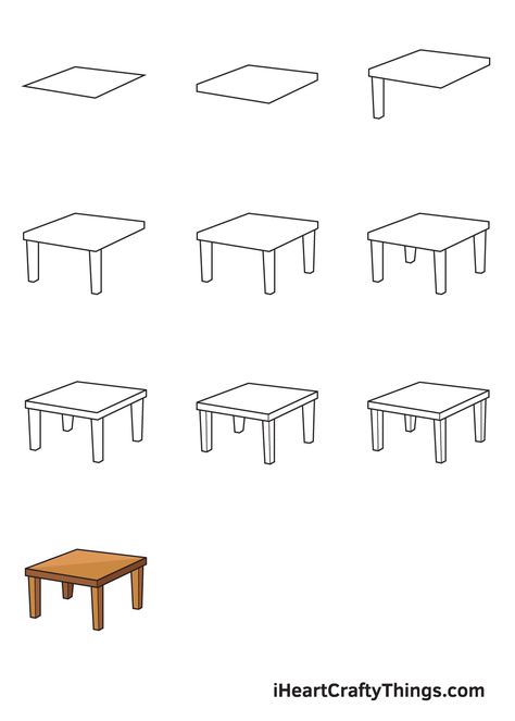 Object Drawing Simple Step By Step, 3d Table Drawing, How To Draw Table, Table Drawing Easy, How To Draw A Table, Table Drawing Sketch, Table Doodle, Books On Table, Table Sketch