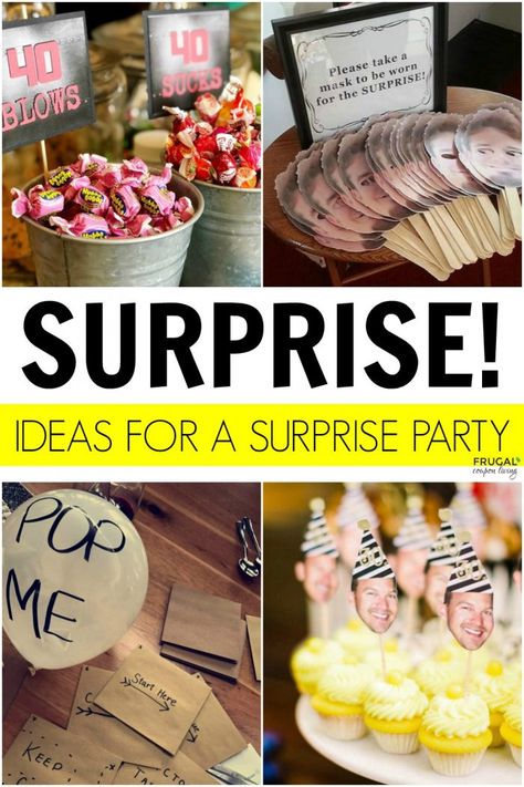 Surprise Birthday Party Hacks and Ideas - Shhh, Don't Blow It. Secretly Planned Party Tips for a Guest of Honor and the Host. #FrugalCouponLiving #SurpriseParty #SurpriseBirthdayParty #Surprise #Birthday #birthdayparty #partyideas #partytips #partyhacks #birthdayideas #birthdaytips #birthdayhacks #hostess #surprisebirthday Diy Party Ideas For Adults, 40th Birthday Surprise Ideas For Men, Planning A Surprise Birthday Party, 60th Birthday Diy Decorations, Surprise 60th Birthday Ideas For Husband, 51 Birthday Party Ideas, Surprise 50th Birthday Ideas, Birthday Food Ideas For Adults, 60th Birthday Surprise