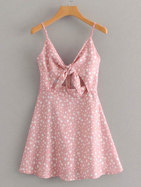 Ditsy Floral Print, Mode Chic, Backless Mini Dress, Latest Dress, Ditsy Floral, Ladies Dress Design, Cami Dress, Fit And Flare Dress, Pink Dress