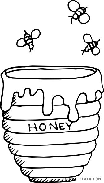 Honey Bee Animal Free Black White Clipart Images Clipartblack - Honey Pot Coloring Page (336x590) Bee Outline, Honey Container, Bee Coloring Pages, Winnie The Pooh Honey, Bee Drawing, Bee Clipart, Bee Crafts, Bee Decor, Bee Art