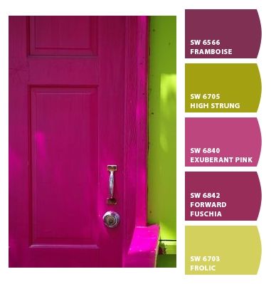 Magenta Paint Wall, Magenta Cabinet, Fushia Bathroom Ideas, Sherwin Williams Magenta Paint Colors, Colors That Go With Fushia Pink, Forward Fuschia Sherwin Williams, Fuschia Accent Wall, Sherwin Williams Hot Pink, Fushia Walls