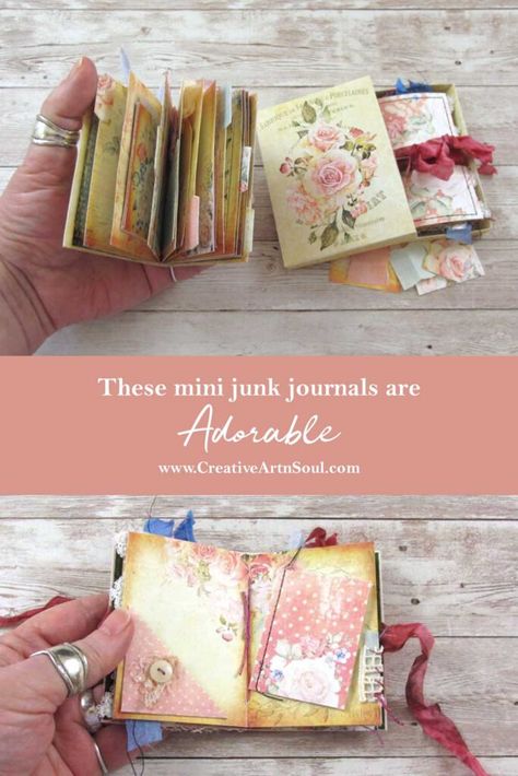 There's something just so fascinating about tiny things, and mini journals are no exception. I've had such a great response to my recent Marvelous Mini Journals Online Workshop that I'v Mini Journals Diy, Small Junk Journal Ideas, Mini Junk Journal Tutorial, Small Junk Journals, Mini Junk Journal Ideas, Small Journal Ideas Mini Books, Mini Junk Journals, Small Journal Ideas, Junk Journals Ideas