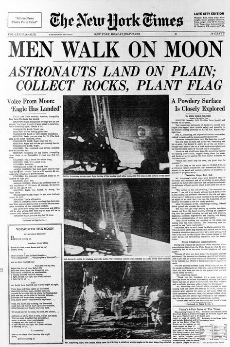 Apollo Space Program, Newspaper Layout, Newspaper Front Pages, Times Newspaper, Newspaper Headlines, Historical Newspaper, Vintage Newspaper, Newspaper Design, Space Race