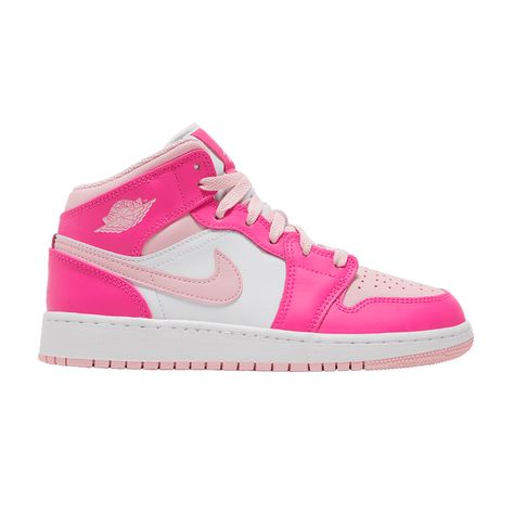 Buy Air Jordan 1 Mid GS 'Fierce Pink' - FD8780 116 | GOAT Air Jordan 1 Shoes Women, Air Jordans Hot Pink, Neon Pink Air Jordans, White And Hot Pink Shoes, Pink High Top Dunks Outfit, Sneakers Fashion Nike Air Jordans, Hot Pink Air Jordans, Nike Shoes Teen Girl, Bright Pink Jordans