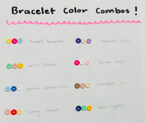 Colorful 
Trendy 
Cute Bracelet Making Color Combos, Colours For Bracelets, Bracelet Buisness Ideas Names, Clay Bracelet Combos, Preppy Bracelet Business Names, Bracelet Names Ideas, Cute Color Combinations For Bracelets, Bracelet Business Name Ideas, Braces Combos