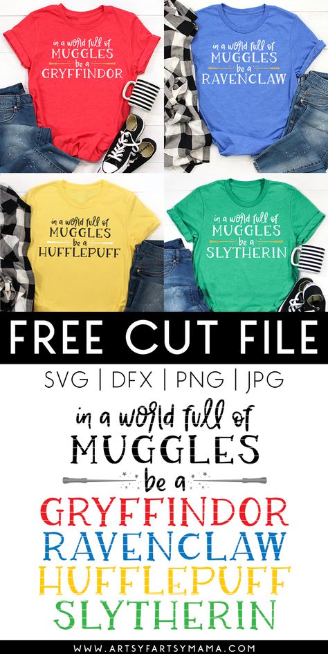 Harry Potter Hogwarts House Shirts + Free Cut Files | artsy-fartsy mama Couture, Hogwarts Shirts For Universal, Harry Potter Vinyl Shirt, Harry Potter Vacation Shirts, Harry Potter Disney Shirts, Universal Harry Potter Shirts, Harry Potter Tshirt Ideas Design, Universal Studios Svg Files Free, Harry Potter Christmas Svg