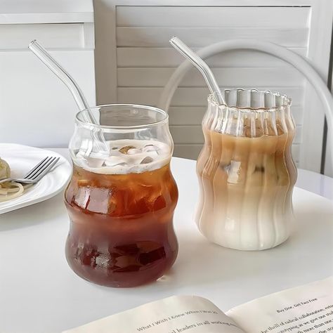 PRICES MAY VARY. PREMIUM MATERIAL: The clear bubble drinking glasses are made of high borosilicate glass, thick and durable, perfect for both warm and cold drink, resist cracking and shattering 2PCS CLEAR GLASS CUPS: Our stripe glass coffee mugs are available in 3 styles, （500ml，350ml， 430ml）, if you have any questions, please feel free to contact us, we will give you the most satisfactory solution! EASY TO CLEAN: The ripple drinking glasses has a smooth rim with wide opening for easy access, ma Kopi Ais, Cawan Kopi, Coffee Bar Station, Vintage Drinking Glasses, Coffee Glasses, Pause Café, Glassware Drinking, Juice Cup, Ice Cream Cup