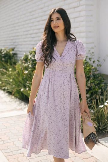 Lavender Dress Casual, Sequin Babydoll Dress, Flowy Bridesmaid Dresses, Short Puffy Sleeves, Simple Frocks, Dusty Lavender, Morning Lavender, Polka Dot Maxi Dresses, Looks Plus Size