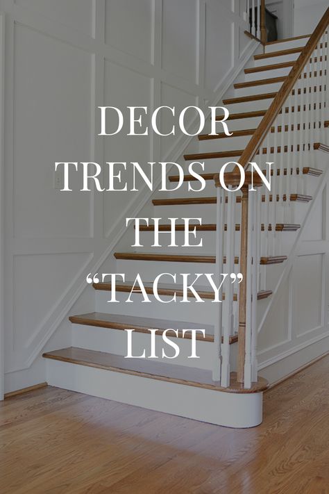 You don't know what you don't know! Until you learn about decorating and design, it's easy to end up sticking with a trend a little too long. Find out which ones designers consider a design crime and how to fix the problem! Different Stairs Ideas, By The Stairs Decor, Decorating Two Story Foyer, Cute Staircase Ideas, Modern French Staircase, Wall Design For Staircase, Light Staircase Ideas, Decor For Stair Landing, Long Window Decor Ideas