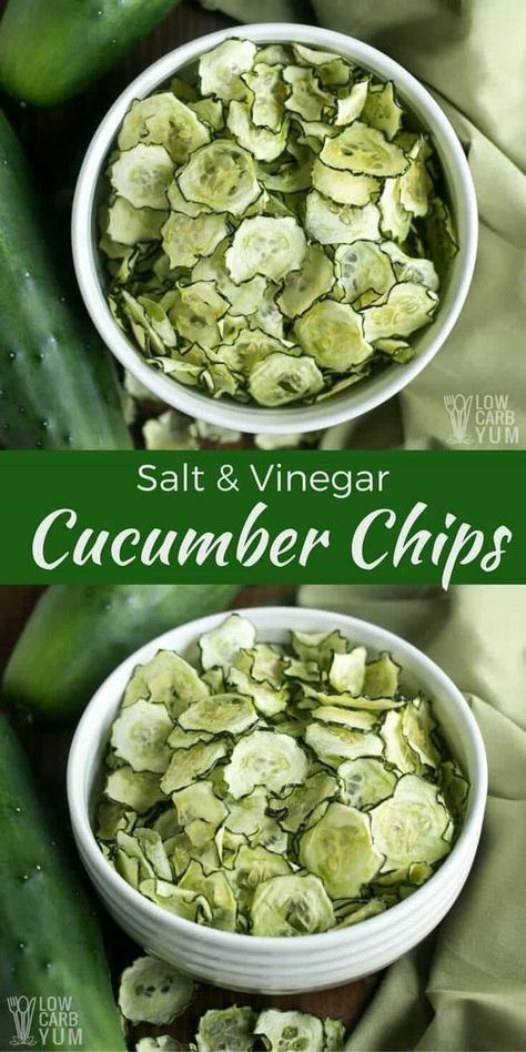 Baked Cucumber, Cucumber Chips, Healthy Low Carb Snacks, Salt And Vinegar, Cucumber Diet, Low Carb Snack, Snacks Saludables, حلويات صحية, Dehydrated Food