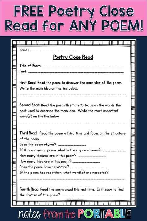 This FREE poetry close read was perfect for my literacy centers and guided reading lessons. A great addition to my poetry unit. English Poetry, Poetry Activities, Guided Reading Lessons, Poetry Unit, My Poetry, Poetry Ideas, Teaching Poetry, Poetry For Kids, Poetry Month