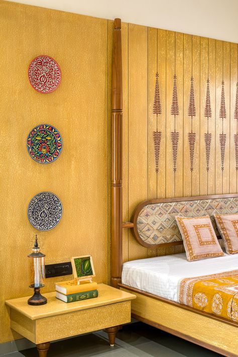 Vadodara: This traditional-style home has charm written all over it | Architectural Digest India Ms Design, Shop Counters, Traditional Bedroom Design, Cafe Counter, Indian Room, Interior Design Presentation, Showroom Interior Design, Traditional Style Homes, Bed Design Modern