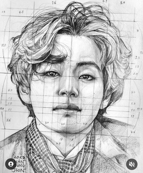 Croquis, Bts V Portrait Drawing, Line Art Lesson, Drawing Grid, Taehyung's Art, Learn To Sketch, Portrait Tutorial, Pencil Portraits, Pencil Sketch Images