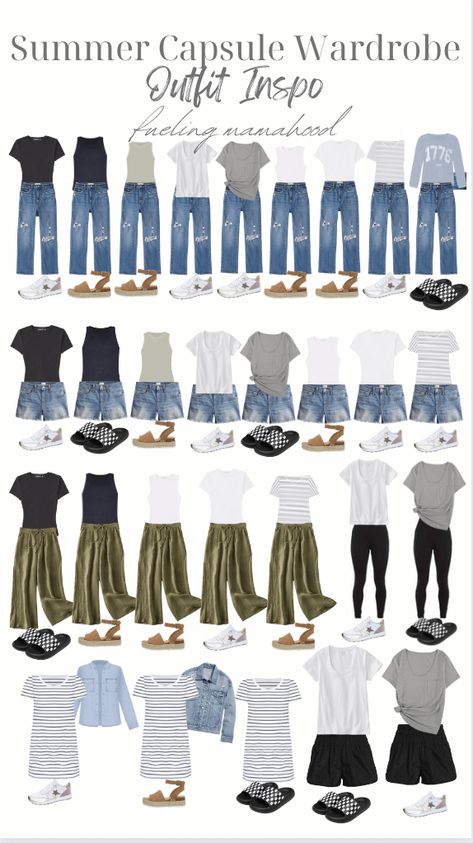 Summertime Capsule Wardrobe, Summer Outfit 2023 Casual, 30 Day Capsule Wardrobe Summer, Casual Style Wardrobe, Capsule Wardrobe For High School, Capsule Wardrobe For Travel Summer, Spring Capsule Outfits 2023, Capsule Wardrobe For Moms Stay At Home, Womens Casual Capsule Wardrobe