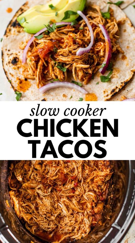 Essen, Pulled Chicken Crock Pot Recipes, Chicken Breast Tacos, Crockpot Chicken Tacos Recipes, Crockpot Pulled Chicken, Pulled Chicken Tacos, Pulled Chicken Recipes, Slow Cooker Mexican Chicken, Spicy Chicken Tacos