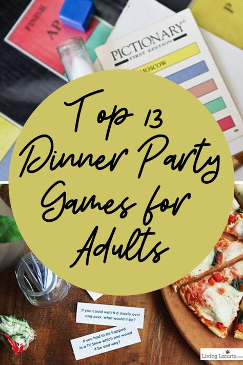 Top 13 Dinner Party Games for Adults - Fun Party Pop Fun Game Night Games For Adults, 30th Games Party Ideas, Games For A Party For Adults, Things To Do At A Party For Adults, Clean Games For Adults, Game Night Dinner Ideas For Adults, Birthday Dinner Party Games For Adults, Birthday Party Games For Families, Games For Adults Birthday Party