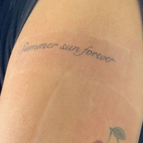 Patchwork, Taylor Swift Wrist Tattoo, Summer Sun Forever Tattoo, Ill See You In Every Sunset Tattoo, Taylor Swift Fineline Tattoo, Taylor Swift Script Tattoo, Taylor Swift Tattoo Subtle, Small Tattoo Taylor Swift, Forever Winter Taylor Swift Tattoo