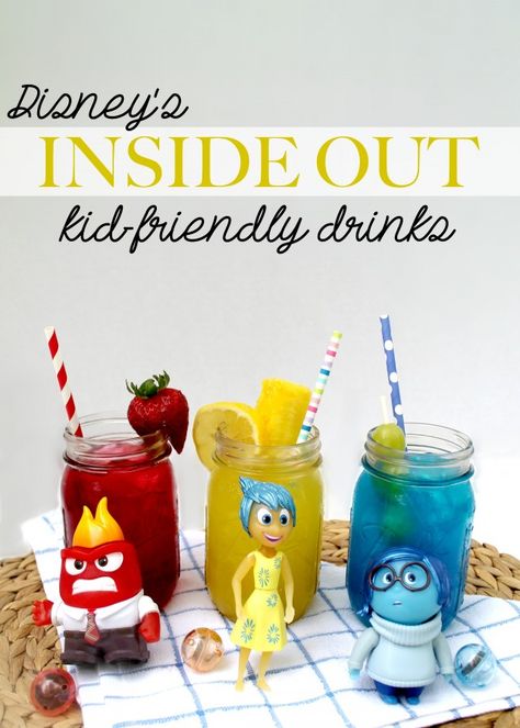 Easy + Fun Disney's Inside Out Kid-Friendly themed Drinks! AD #InsideOutEmotions #CollectiveBias Inside Out Party Ideas, Disney Themed Food, Movie Night Dinner, Disney Drinks, Kid Friendly Drinks, Disney Dinner, Disney Inside Out, Disney Movie Night, Kid Drinks