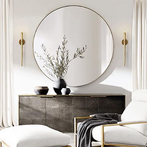 TEHOME 30 inch Brushed Nickel Round Mirror Circle Wall Mirror Brushed Silver Circular Round Mirror for Bathroom Vanity, Entryway, Dresser or Mantel Mirror Circle, Mantel Mirrors, Paper Lampshade, Minimalist Lighting, Circular Mirror, Modern Mirror, Round Wall Mirror, Round Mirror, Bathroom Vanity Mirror