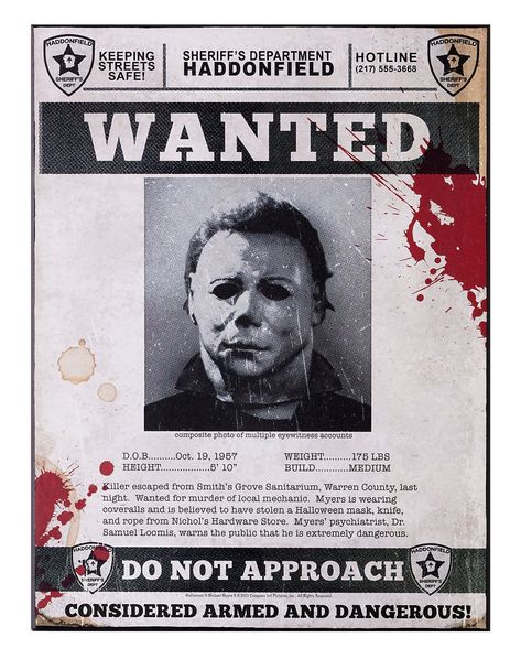 Missing Paper Poster, Halloween Wanted Posters, Micheal Myers Birthday, Michael Myers Quotes, Michael Myers Halloween Decorations, Michael Myers Birthday Party, Horror Movies Aesthetic, Michael Myers Poster, Michael Myers Memes