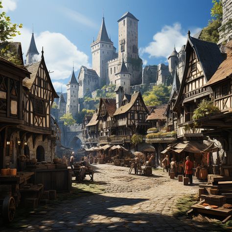 Fantasy Setting Village, Fantasy Tavern, Vila Medieval, German Town, Castle Interior, Fantasy Village, Map Symbols, Medieval Aesthetic, Fantasy Town