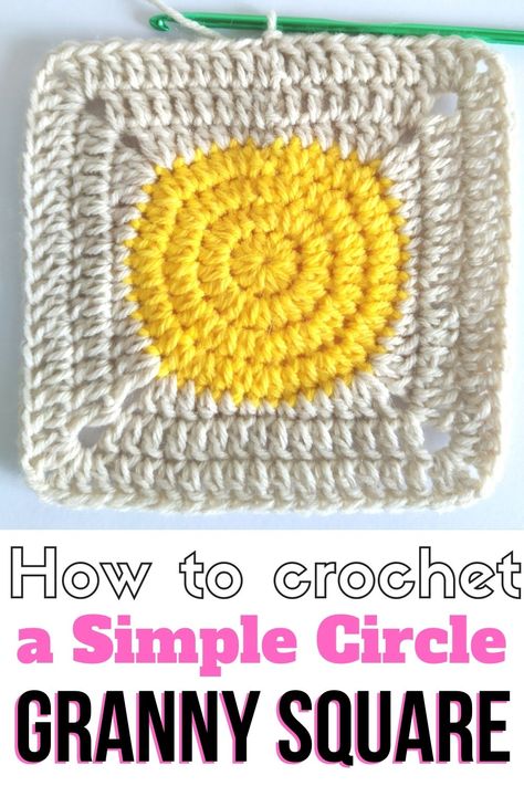 Learn how to crochet a Simple Circle Granny Square. This easy afghan block is the perfect pattern for baby blankets, pillows, and many other projects with granny squares! The center of the square is made of 4 rounds of half double crochet. After the squaring of the circle, the rounds are crocheted using double crochet stitches. Crochet Circle In Square Pattern, Couture, Circle To Granny Square Pattern, Granny Square Circle To Square, Granny Square With Circle Center, Circle Granny Square, Granny Square Pattern Free, Solid Granny Square, Granny Square Haken