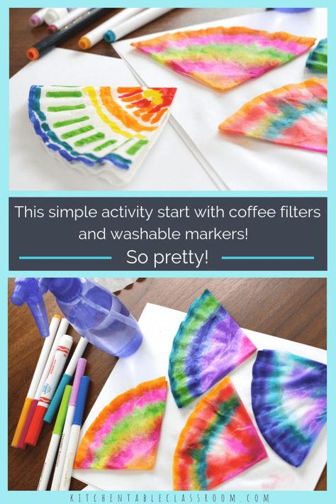These colorful watercolor coffee filter flowers are easy enough for even the youngest artists. See how to make flowers plus more easy coffee filter crafts! Watercolor Coffee Filter, Coffee Filter Art, Watercolor Coffee, Coffee Filter Crafts, Coffee Filter Flowers, Make Flowers, Easy Coffee, Washable Markers, Crafts Easy