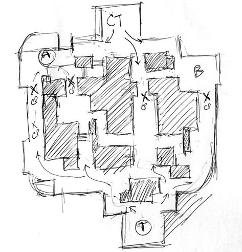 3 Workflow Techniques - How to Draw Top-Down Level Design Map Layouts [CS:GO SDK] Level Layout Game, Top Down Game Level Design, Fps Map Design, Top Down Level Design, Fps Level Design, Map Layout Design, Level Design Game, Level Design Concept, Top Down Game