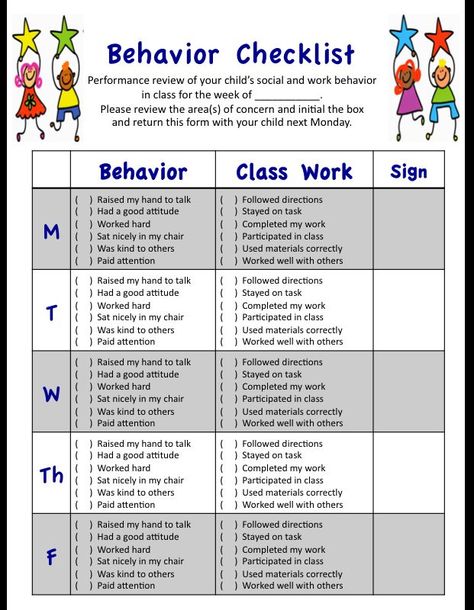 My weekly behavior checklist for students' social and academic performances in class. Designed with K-3 grades in mind Organisation, Behavior Checklist, Student Behavior Chart, Classroom Behavior Chart, Behavior Contract, 30 Days To Healthy Living, Behavior Intervention Plan, Behavior Plan, Behavior Plans