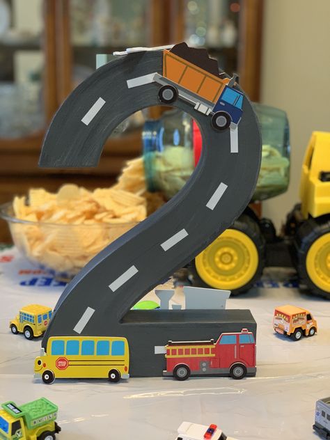 Diy Truck Birthday Decorations, Car Theme Bday Decor, Birthday Car Theme Decorations, Truck Theme 2nd Birthday Party, Vehicles Themed Birthday Party, Vehicle Theme Birthday Party, 2nd Birthday Vehicle Theme, Transportation Second Birthday Party, 2 Year Truck Birthday