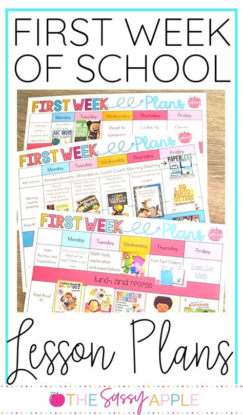 First Week of School Lesson Plans & Activities (with FREEBIES!) - The Sassy Apple First Week Of Pre-k Activities, First Week Of Third Grade Lesson Plans, First Week Of Preschool Crafts Art Projects, First Week Of Preschool Lesson Plans Activities, First Week Of School Lesson Plans 1st Grade, First Day Of Prek Lesson Plans, Fun Back To School Activities First Week Kindergarten, Kindergarten Reading Lesson Plans, First Grade Beginning Of The Year Activities