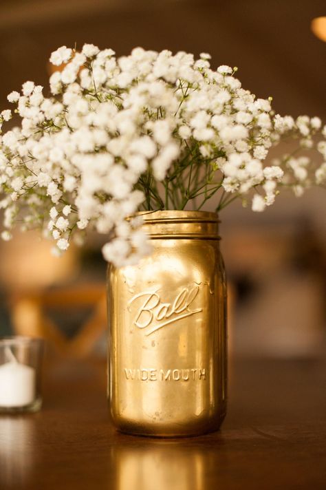 16 Wonderful DIY Wedding Centerpiece Ideas From The Dollar Store Centerpieces Eucalyptus, Mafia Party, 50th Year Wedding Anniversary, 50th Wedding Anniversary Decorations, Gold Mason Jars, Wedding Anniversary Decorations, 50th Wedding Anniversary Party, Wedding Casual, 50th Anniversary Party