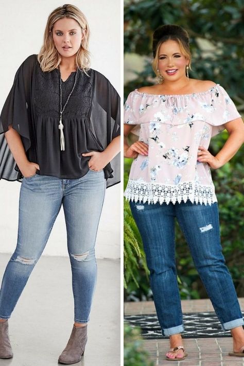 damenmode-große-größen-sommermode-damen-jeans-weite-bluse-mit-rüschen-lange-halskette Business Outfits, Power Of Makeup, Curvy Outfits, Business Outfit, Mode Outfits, The Gym, Different Types, Natural Beauty, Need To Know