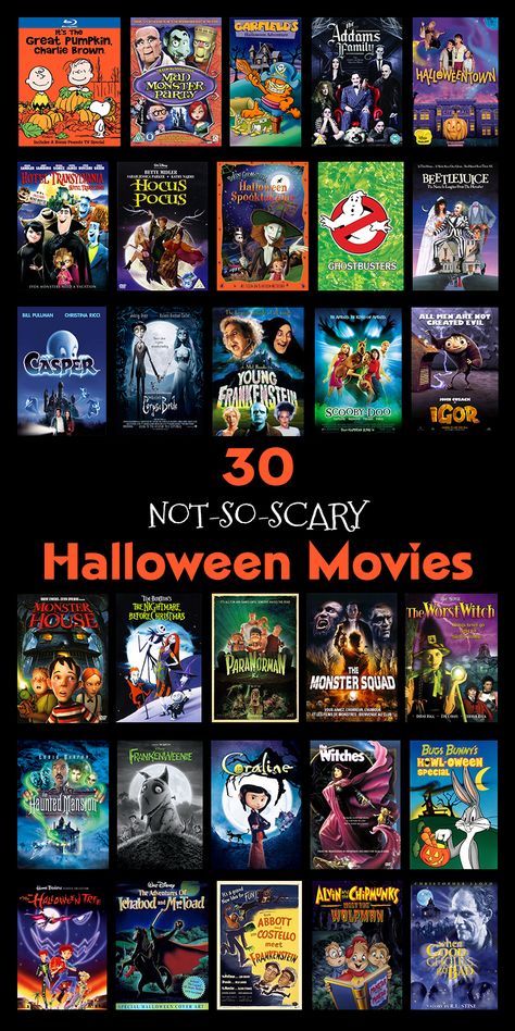 Halloween Movies List Not Scary, Not So Scary Halloween Movies, Not So Scary Halloween Decorations, Halloween Classic Movies, Halloween Diy Aesthetic, Halloween Shows And Movies, Spooky Season Movies, Iconic Halloween Movies, 30 Days Of Halloween Movies