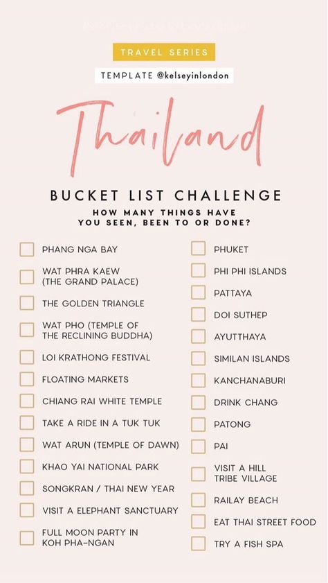 Thailand Bucket List, List Challenges, Taiwan Travel, Travel Checklist, Future Travel, Makeup Fashion, Travel Instagram, Travel List, Instagram Story Template