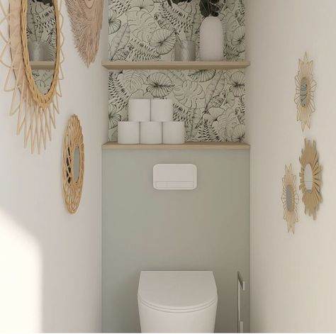 small downstairs bathroom ideas on a budget Tiny Toilet Decor Ideas, Small Bathroom Wall Trim, Wc Decor Downstairs Toilet, Half Bathroom Under Stairs Ideas, Toilet Room Wallpaper Ideas, Small Toilet Makeover, Toilet Wallpaper Ideas, Small Downstairs Toilet Ideas Decor, Standup Shower Ideas Small