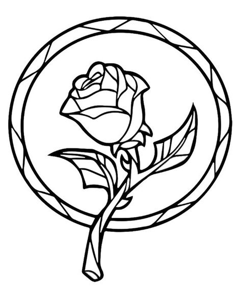 Beauty and the Beast Enchanted Rose Coloring book page printable freebie Rose Coloring, Rose Coloring Pages, Decals For Yeti Cups, Disney Decals, Stained Glass Rose, Idee Cricut, Beauty And The Beast Party, Pola Bordir, Enchanted Rose