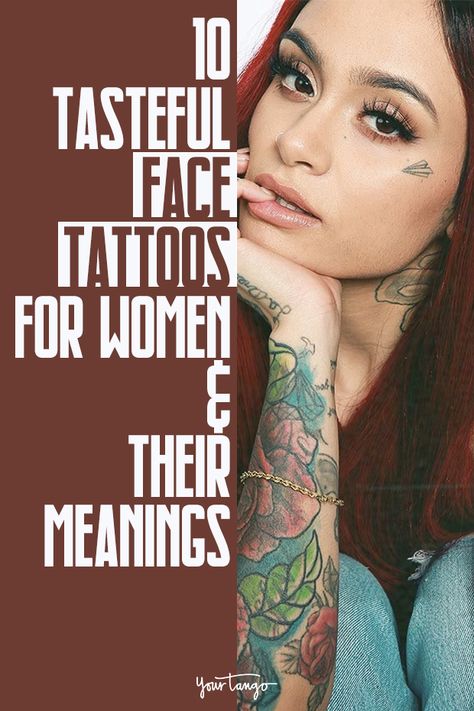 Most people think face tattoos are a bad idea, but these celebrity men and women are living proof that this stigmatized tattoo trend deserves a second chance. These facial tattoos with deep meanings show how beautiful and powerful ink can be - especially when it's on your face forever. #tattoo #tattooidea #facetattoo #tattoodesign #femaletattoo Follow us on Pinterest: www.pinterest.com/yourtango Under Chin Tattoos Women, Under Eye Tattoo, Tattoos With Deep Meanings, Nose Tattoo, Small Face Tattoos, Hairline Tattoos, Face Tats, Pocket Watch Tattoos, Face Tattoos For Women