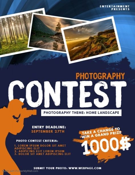 Photography Contest Flyer Template | PosterMyWall Photography Contest Poster, Workshop Poster, Contest Poster, Event Poster Template, Photography Competition, Online Contest, Photoshop Text, Minimalist Photos, Poses Women