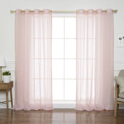 Curtains Light Pink, Cute Pink Curtains, Pink Room Curtains, Pink Linen Curtains, Light Pink Curtains, Redoing Room, Tie Top Curtains, Guest Bedroom Design, Sheer Linen Curtains